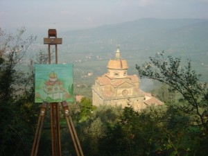 Karen's painting of Santa Maria Nuova in progess