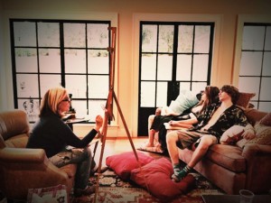 Karen painting Gracie and Stephen